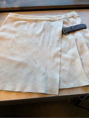 Beige Mini Skirt with Side Buckle Detail